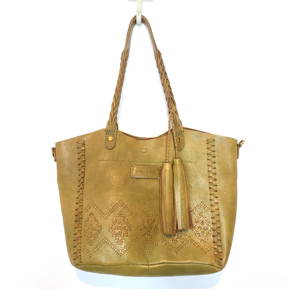 Isabella Fiore Handbags - ISABELLA FIORE Gisela Leather Boho Stitched Sage Tote Bag